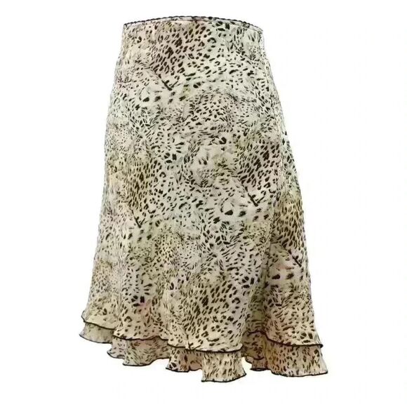 Briggs Y2K Animal Jaguar Print Knee Length Skirt w/Double Lettuce Hem Size Small - Picture 6 of 7
